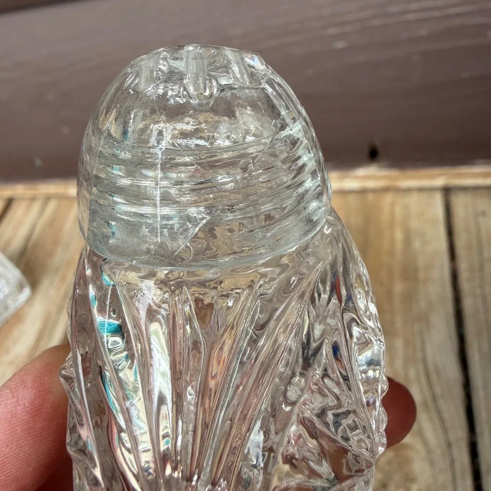 Vintage Salt and Pepper Shakers Clear Cut Glass Pinwheel Starburst Pattern